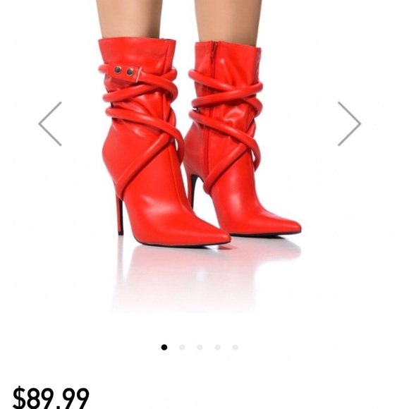 Faux leather bootie a pointed toe stiletto heel ropes that wrap-around the ankle - Picture 4 of 6